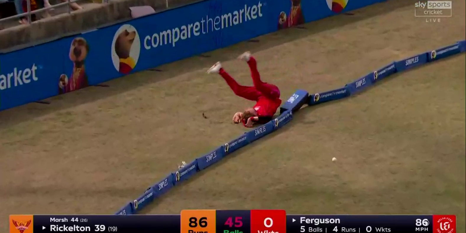 Sam Cook falls awkwardly.